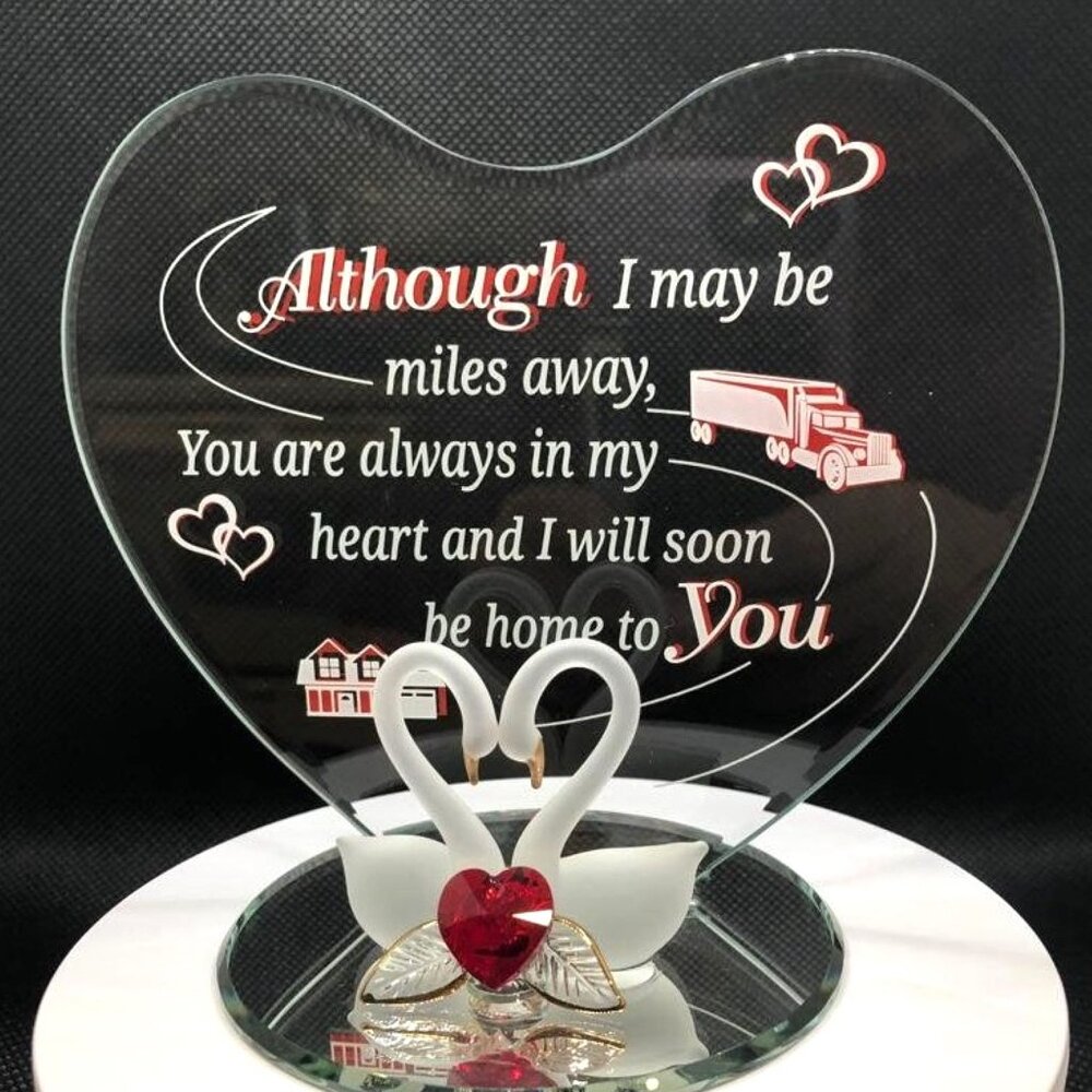 Home To You Swan Figurine Crystal Heart Romantic Love Gift Trucker Theme Decor